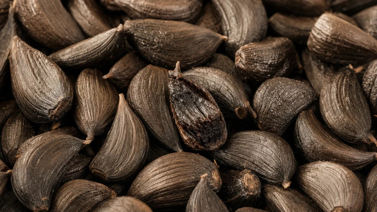 Una macro cercana de ajo negro