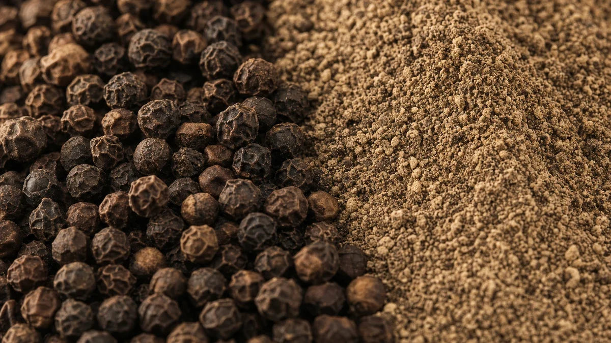 Una macro cercana de pimienta negra (95 % piperina)