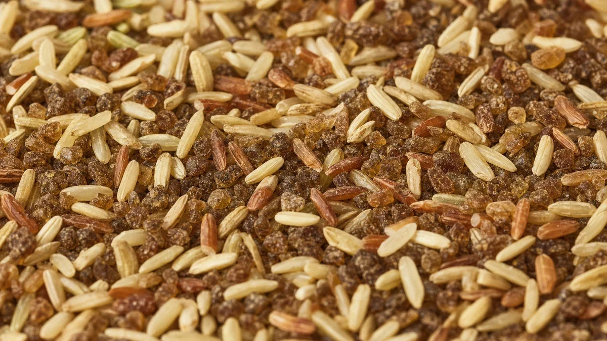 Una macro cercana de arroz y azúcares.